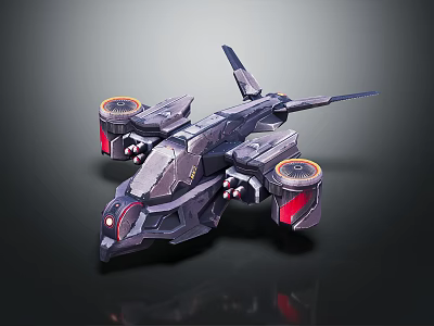 Futuristic Sci Fi Spaceship With Streamlined Design And Glowing Red Gray Engines 3d model