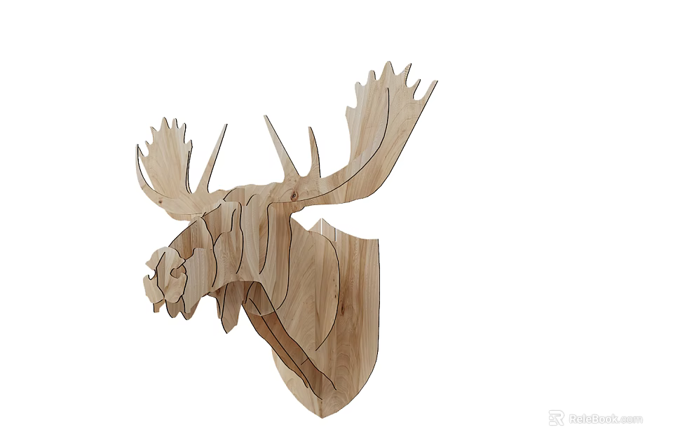 Wooden Moose Head Animal Wall Decor with 3D Layered Design for Home Accent 3d model 
