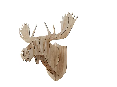 Wooden Moose Head Animal Wall Decor with 3D Layered Design for Home Accent 3d model