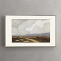 Scenic Landscape Painting With Sailboats On Calm Water And Coastal Buildings