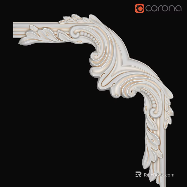 Ornate Carved Decorative Component Featuring Intricate Scroll Patterns And Corner Design 3d model 