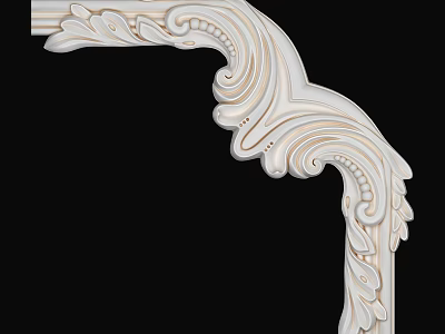 Ornate Carved Decorative Component Featuring Intricate Scroll Patterns And Corner Design 3d model