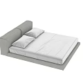 Modern Minimalist Double Bed With Upholstered Light Frame White Mattress And Soft Pillows