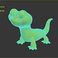 Cartoon Blue Lizard Character 3D Model With Big Eyes And Reflective Background 3d model