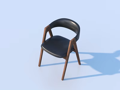 Modern Single Chair With Black Leather Seat And Wooden Legs And Armrests 3d model