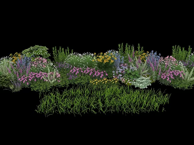 Colorful Flowering Shrubs And Green Grass In Mixed Garden Landscape Design 3d model