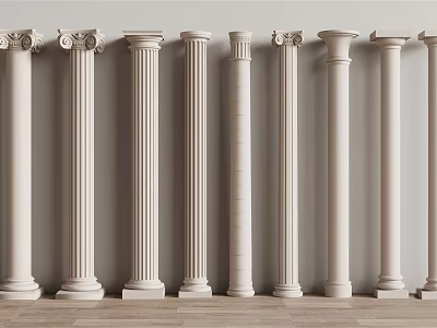 White Classical Columns With Ornate Capitals In Various Decorative Design Styles 3d model
