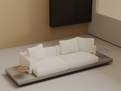 Modern White Three Seater Sofa In Minimalist Interior With Side Tables And Neutral Tones 3d model