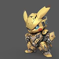Two Gray and Gold Mechanical Pikachu Inspired Robot Figures With Detailed Armor