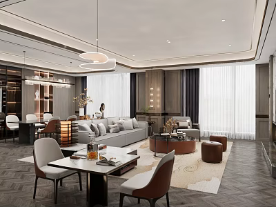 Luxury Hotel Room Interior With Comfortable Sofa Dining Table And Chandelier 3d model