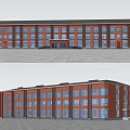 Large Red Brick Public Building Exterior With Multiple Windows And Dark Symmetrical Roof