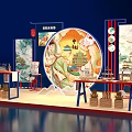 Traditional Chinese Tea Break Area With Mid Autumn Festival Round Decorative Painting And Lanterns