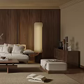 Minimalist Living Room Interior With Neutral Tones Wooden Accents And Cozy Sofa