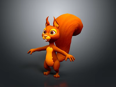 Cute Cartoon Squirrel Character 3D Model With Orange Fur Big Tail And Standing Pose 3d model