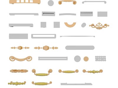 Door Handles Featuring Curved Straight And Ornate Designs In Various Metallic Styles 3d model