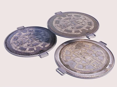 Municipal Road Manhole Covers Featuring Intricate Patterns And Metal Frames 3d model