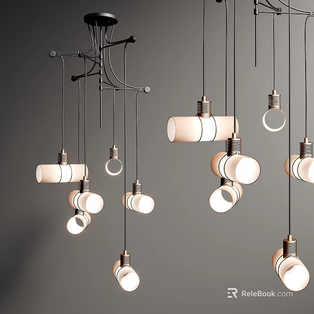 Modern Bulb Shaped Pendant Lights Hanging In Contemporary Interior Design 3d model 