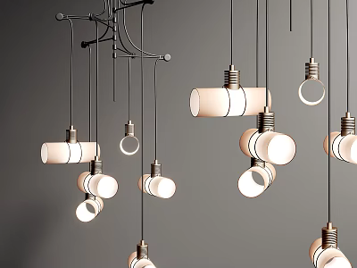 Modern Bulb Shaped Pendant Lights Hanging In Contemporary Interior Design 3d model