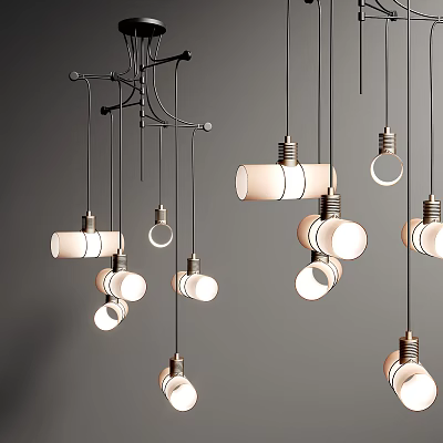 Modern Bulb Shaped Pendant Lights Hanging In Contemporary Interior Design 3d model
