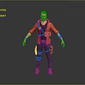 Adventurous Human Character In Orange Jacket Black Shirt Green Pants With Tactical Gear Straps
