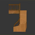 Orange Wooden Staircase Furniture With Handrail And Curved Steps Design