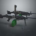 Military Machine Guns With Green Ammunition Boxes And Tripods