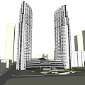 Modern High Rise Office Buildings With Glass Facade In Urban Skyline