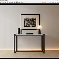 Modern Console Table With Black Framed Artwork Table Lamp And Decorative Vases 3d model