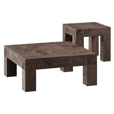 Solid Wood Coffee Table Set with Square Shape and Natural Wood Grain Design 3d model
