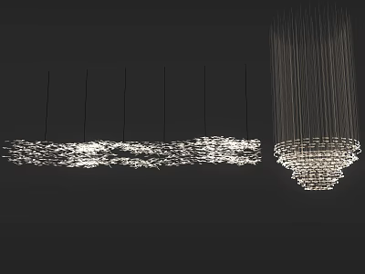 Modern Crystal Chandelier With Hanging Linear Lines And Illuminated Glow For Interior Lighting 3d model
