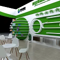 Modern Exhibition Booth Design With White Green Theme Reception Desk And