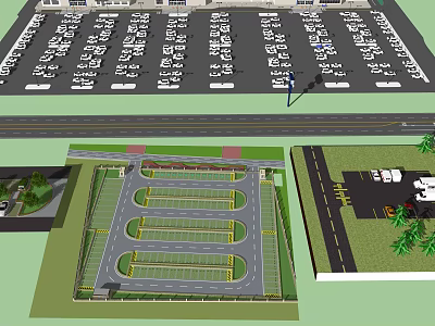 Parking Lot Design Layout Featuring Multiple Spaces Driveways Entrance Exit And Schematic Plan 3d model