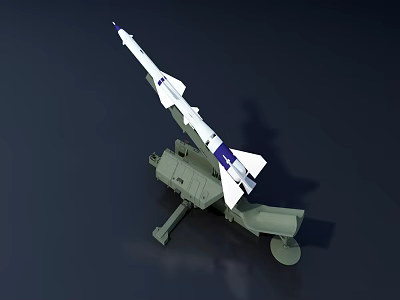 Military Missile Launcher Model Featuring White Missile And Gray Base 3d model