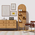 Wooden Console Table With Drawers Shelves Decorative Paintings And Accent Chair