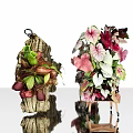 Hanging Plants On Wooden Log With Colorful Foliage And Pink White Leaves On Stand