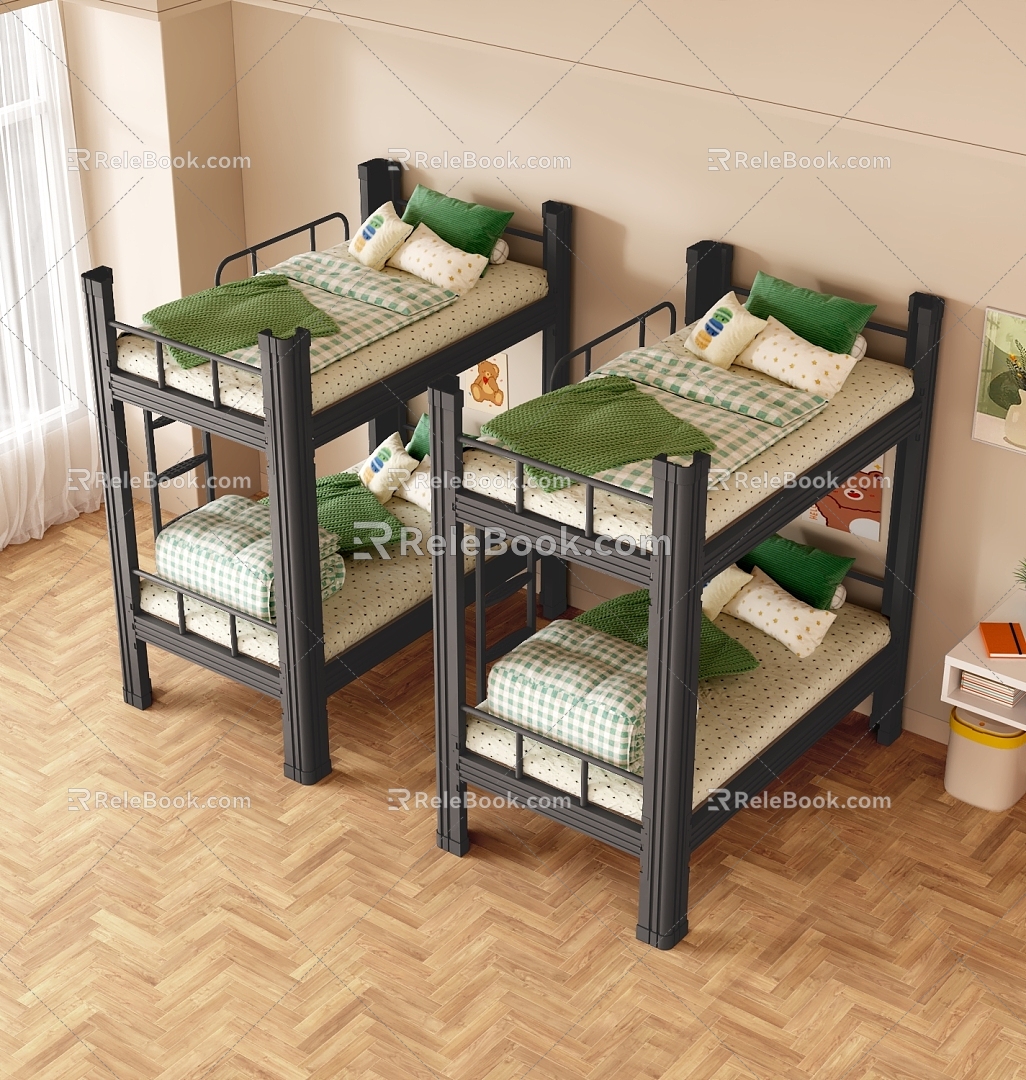 Upper and lower bunk bed iron bed high and low bed student dormitory bed staff dormitory iron bed 3d model