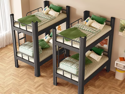 Upper and lower bunk bed iron bed high and low bed student dormitory bed staff dormitory iron bed 3d model