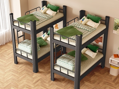 Upper and lower bunk bed iron bed high and low bed student dormitory bed staff dormitory iron bed 3d model