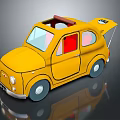 Yellow Retro Cartoon Car With Convertible Top Red Windows Gray Wheels And Black Spoiler