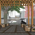 Modern Hotel Building With Wooden Ceiling Central Large Tree And Courtyard Water Pool