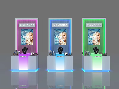 MAXADORE Cosmetics Mall Store Featuring Colorful Display Stands And Illuminated Lights 3d model