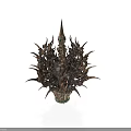 Intricate Bronze Metal Furniture Sculpture With Spiked Decorations And Green Accents