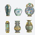 Ceramic Vases With Colorful Patterns Various Traditional Designs And Ornate Details