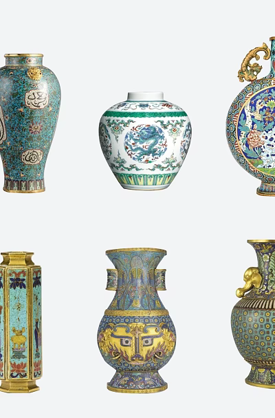 Ceramic Vases With Colorful Patterns Various Traditional Designs And Ornate Details 3d model