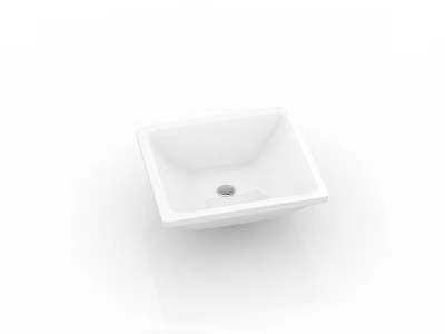 Modern White Ceramic Square Bathroom Countertop Washbasin with Smooth Surface and Drain Hole 3d model