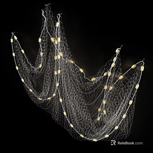 Elegant Decorative Chandelier With Metal Mesh And Small Yellow Lights In Flowy Net Like Structure 3d model 