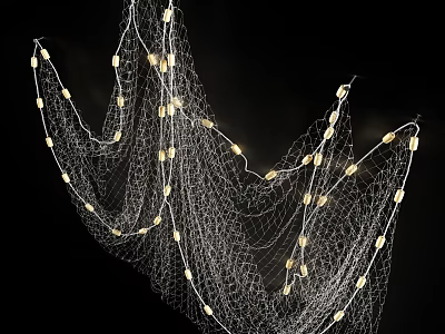 Elegant Decorative Chandelier With Metal Mesh And Small Yellow Lights In Flowy Net Like Structure 3d model