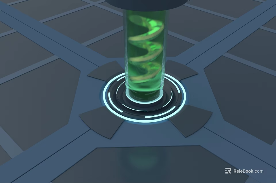 Spiral Green Liquid In Container On Platform With Glowing Ring 3d model 