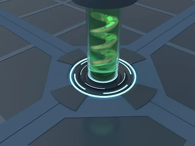 Spiral Green Liquid In Container On Platform With Glowing Ring 3d model