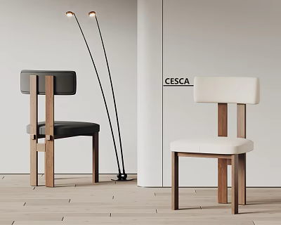 Modern Black and White Dining Chairs With Wooden Legs and Upholstered Back in Minimalist Interior 3d model